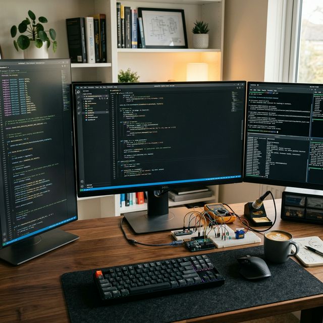 Developer workstation with code and electronics